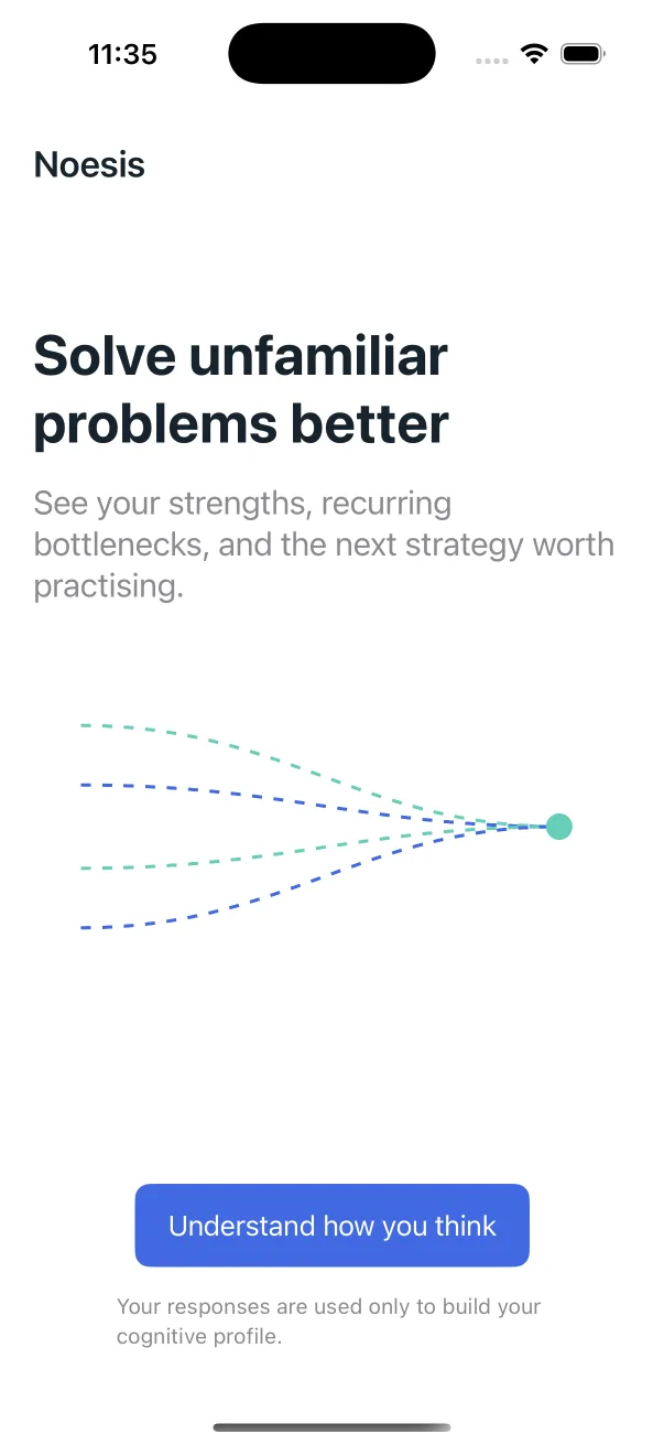 Noesis welcome screen introducing unfamiliar-problem training